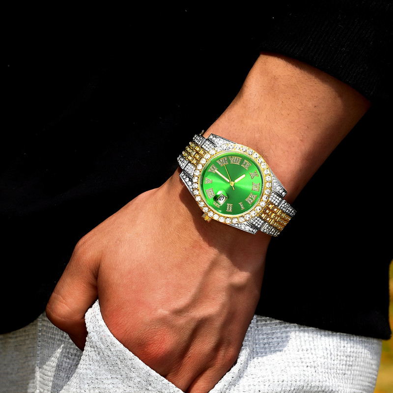 ساعت مچی عقربه‌ای مردانه مدل دور نگین بند فول نگین کد 2