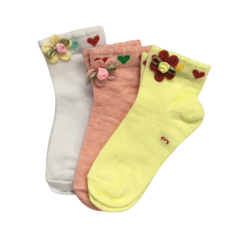جوراب دخترانه مدل گل دار بسته 3 عددی