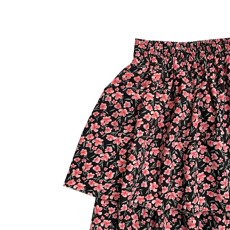 دامن چین‌دار زنانه مدل طبقه ای رنگ مشکی