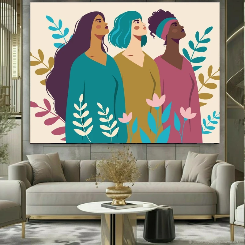 پوستر پارچه ای طرح مخمل  نقاشی مینیمال مدل زن و طبیعت کد PY1063