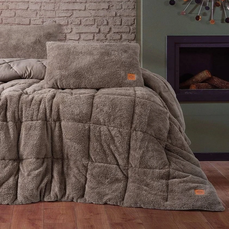 سرویس خواب دو نفره 3 تکه کاتن باکس مدل Yastikli Yorgan Pelus Bej C.K