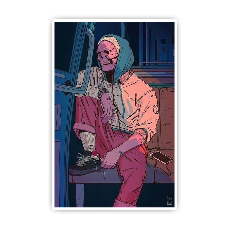 استیکر لپ تاپ و موبایل بووم طرح اسکلت تو اتوبوس کد MM9