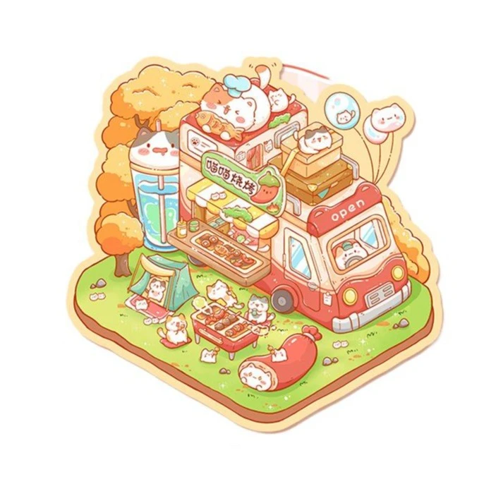 برچسب مدل سه بعدی طرح باربیکیو گربه ها