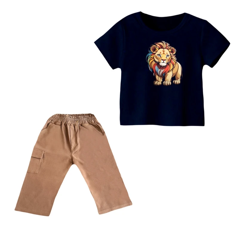 ست تی شرت و شلوارک پسرانه مدل شیر کد ۷