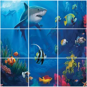 تایل سقفی آسمان مجازی طرح دریا ، کوسه و ماهی ها کد ST 3034-9 سایز 60x60 سانتی متر مجموعه 9 عددی