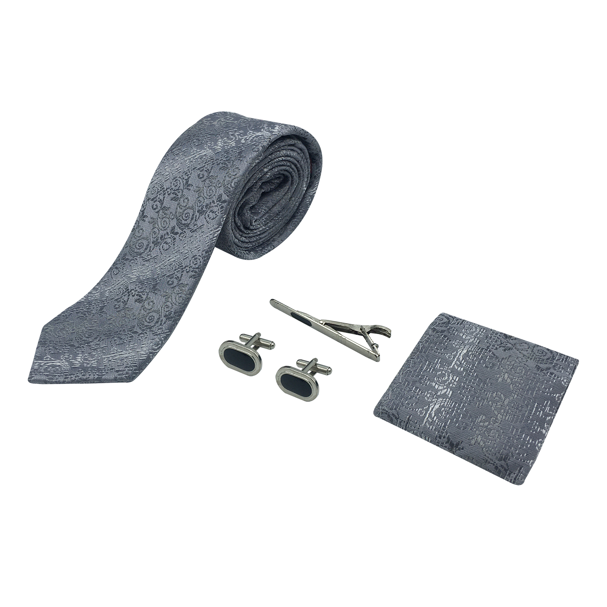 ست کراوات و گیره کراوات و دستمال جیب و دکمه سردست مردانه مدل 1717