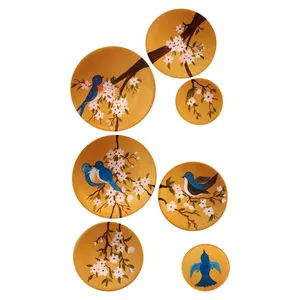 بشقاب دیوارکوب سفالی طرح پرنده کد 011 مجموعه 7 عددی