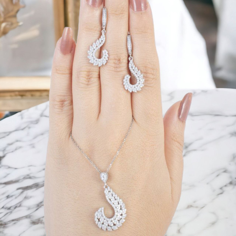 نیم ست نقره زنانه مدل جواهری 0142