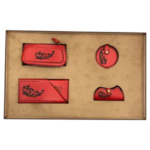 ست هدیه زنانه سرزمین چرم مدل ترمه کد 161009 رنگ قرمز