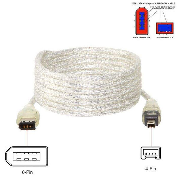 کابل رابط فایروایر 6 پین به 4 پین مدل IEEE1394 طول 1.5 متر
