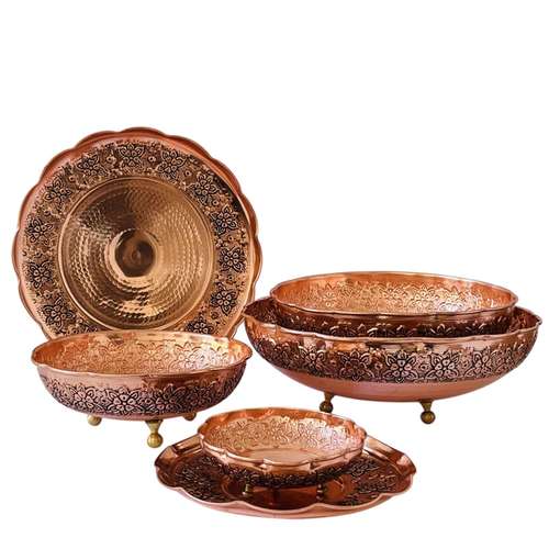 ست 16 پارچه ظروف پذیرایی قلم زنی مسی مدل آفتاب گردان کد ZH321.18