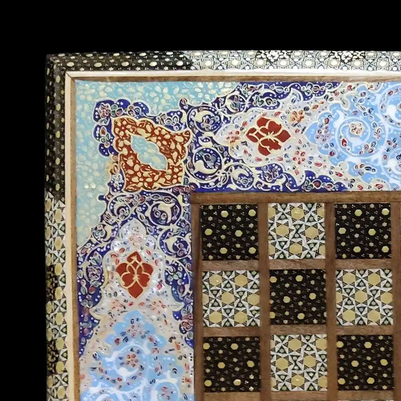 صفحه شطرنج خاتم کاری طرح مینیاتور تذهیب