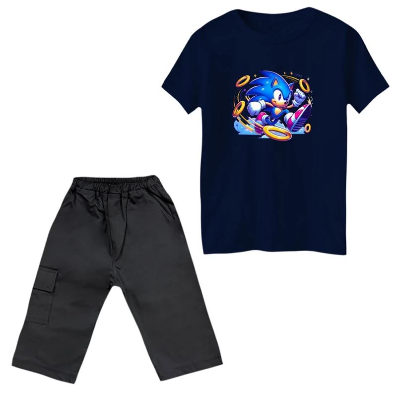 ست تی‌شرت و شلوارک دخترانه مدل سونیک کد 10