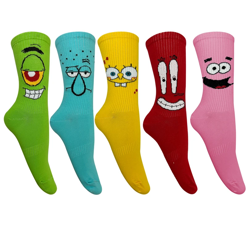 جوراب پسرانه تن پوش هنگامه مدل کش اسپرت باب اسفنجی مجموعه 5 عددی
