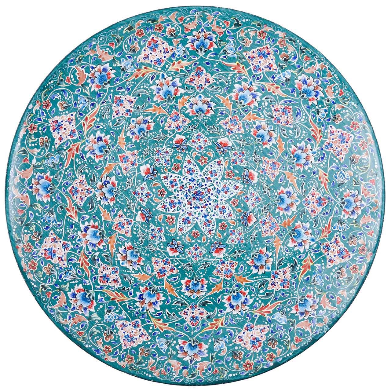 بشقاب مسی میناکاری اثر لطیفیان طرح پردیس سبز مدل 01-02 قطر 30 سانتی‌متر