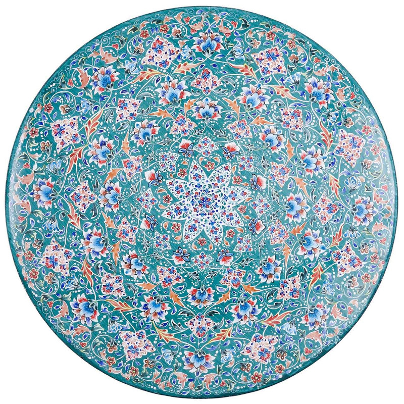 بشقاب مسی میناکاری اثر لطیفیان طرح پردیس سبز مدل 01-02 قطر 30 سانتی متر