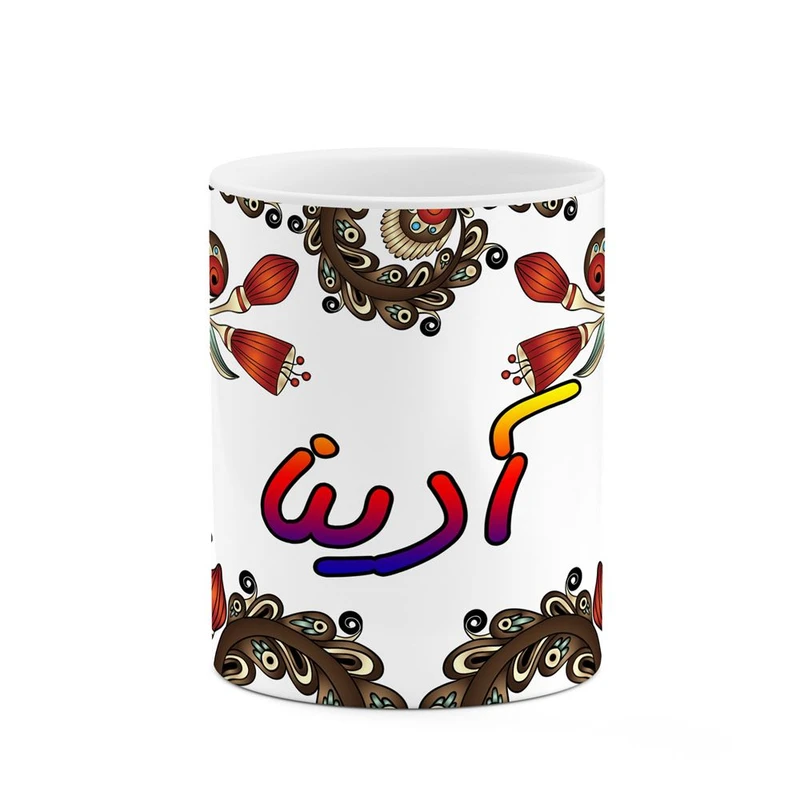 ماگ کاکتی مدل اسم آدینا طرح سنتی گل و بته کد mgh43340