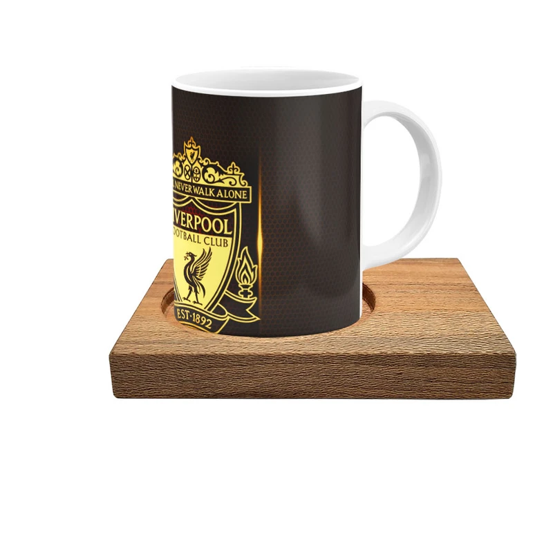 ماگ گالری وبفر مدل liverpool طرح لیورپول به همراه زیر لیوانی چوبی