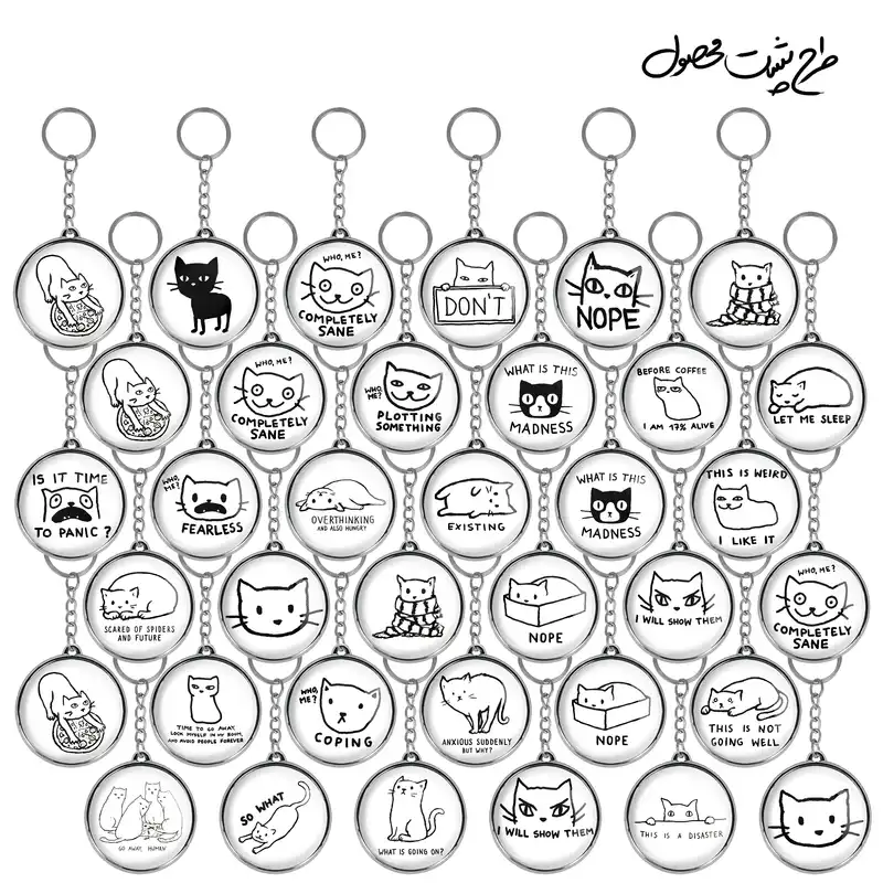 جاکلیدی خندالو طرح گربه Cat مدل دوطرفه کد 138 مجموعه 36 عددی