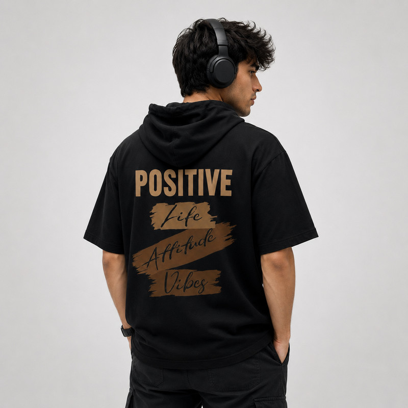 تی شرت مردانه کلاه‌دار پنبه‌ای طرح حروف مدل positive