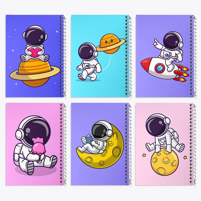 دفتر مشق 50 برگ خندالو طرح فضانورد کد 399 مجموعه 6 عددی