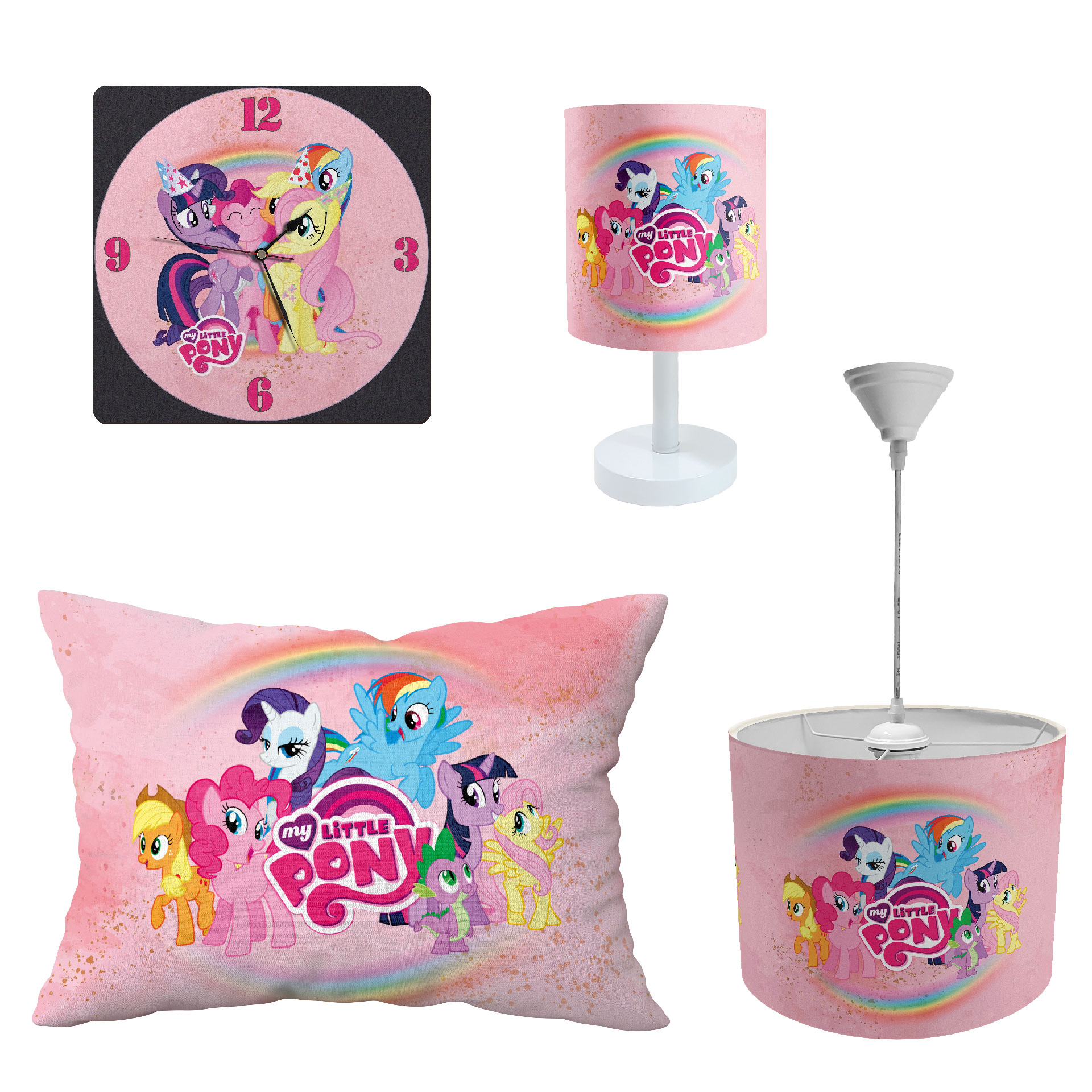 آباژور و لوستر کودک طرح پونی مدل LBR-SET-008 به همراه ساعت و روبالشی