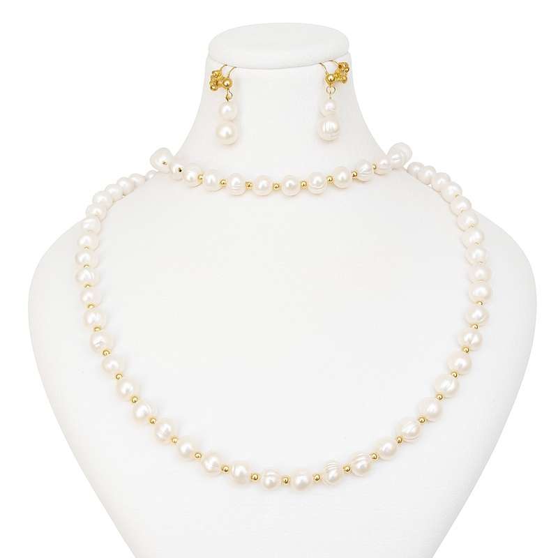 نیم ست زنانه مدل مروارید پرورشی و سنگ حدید