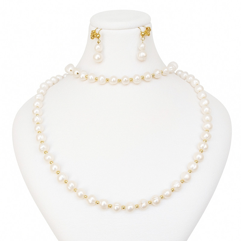 نیم ست زنانه مدل مروارید پرورشی و سنگ حدید