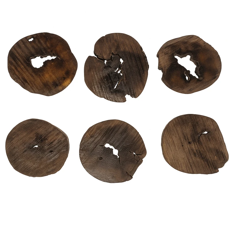 زیر لیوانی چوبی مدل روستیک طرح کنده درخت کد روزنه‌دار مجموعه ۶ عددی