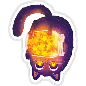 استیکر لپ تاپ طرح cute black cat with his star jar کد ST426