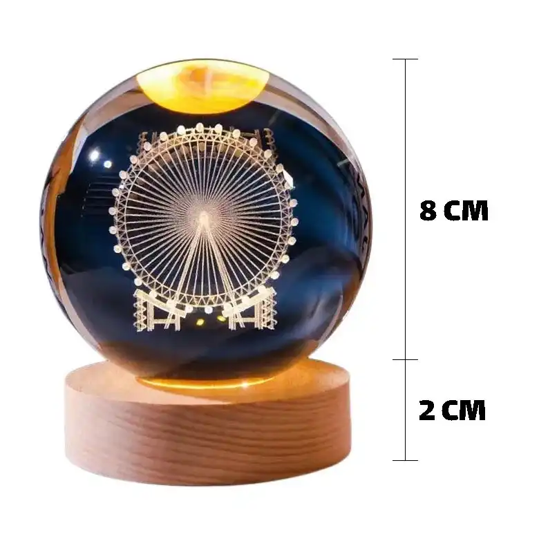 چراغ خواب مدل گوی کریستال رومیزی طرح چرخ و فلک سه بعدی