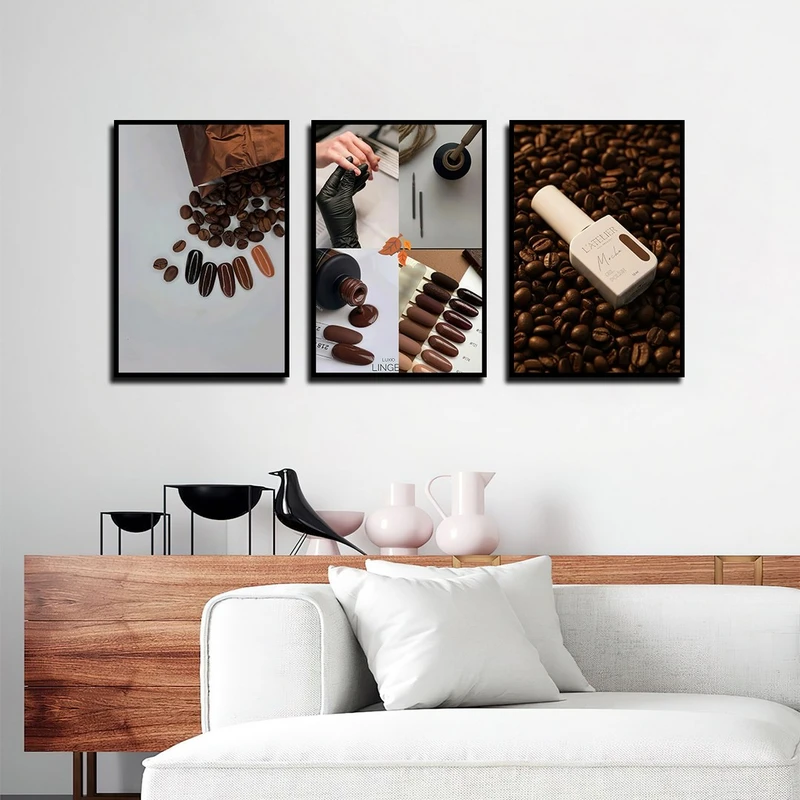 تابلو بکلیت طرح کاشت ناخن و لاک مدل B-4065 فریم مشکی مجموعه 3 عددی