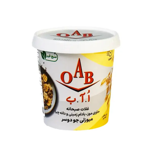 غلات صبحانه جو دوسر موز و بادام زمینی و دانه چیا اُ آ ب - 55 گرم