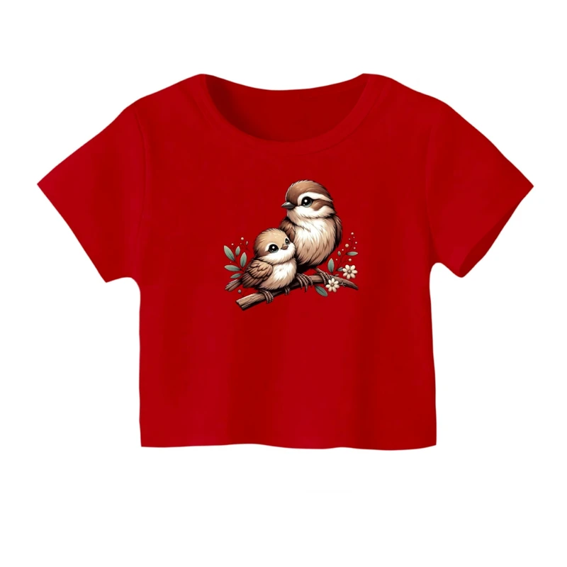 کراپ‌ تی‌شرت آستین کوتاه زنانه مدل پرنده ها کد 01