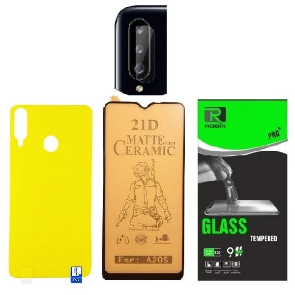 محافظ صفحه نمایش مات روبیکس مدل CR-A20s مناسب برای گوشی موبایل سامسونگ Galaxy A20s به همراه محافظ لنز دوربین ومحافظ پشت گوشی