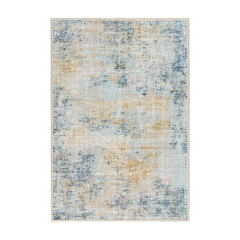 فرش ماشینی 1200 شانه اورکوم زمینه آبی حاشیه کرم طرح تینا کد OR.1112.01