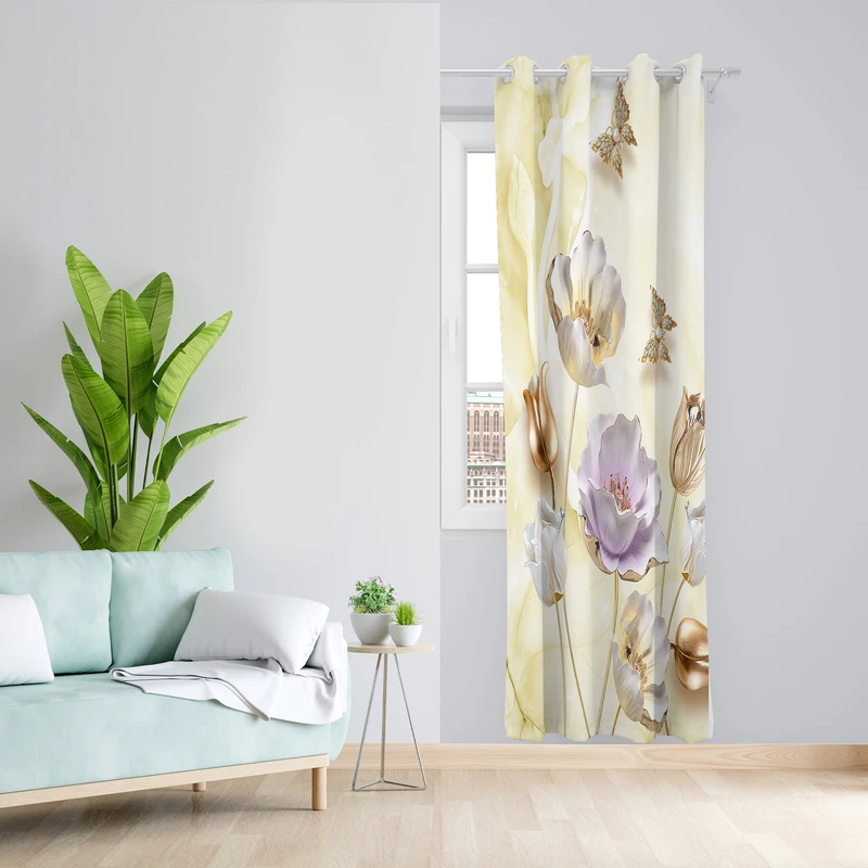 پرده طرح گل مدل مخمل پانچی کد  L 243 Z سایز 140x200 سانتی متر