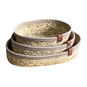 سبد حصیر بافی مدل بیضی مجموعه 3 عددی