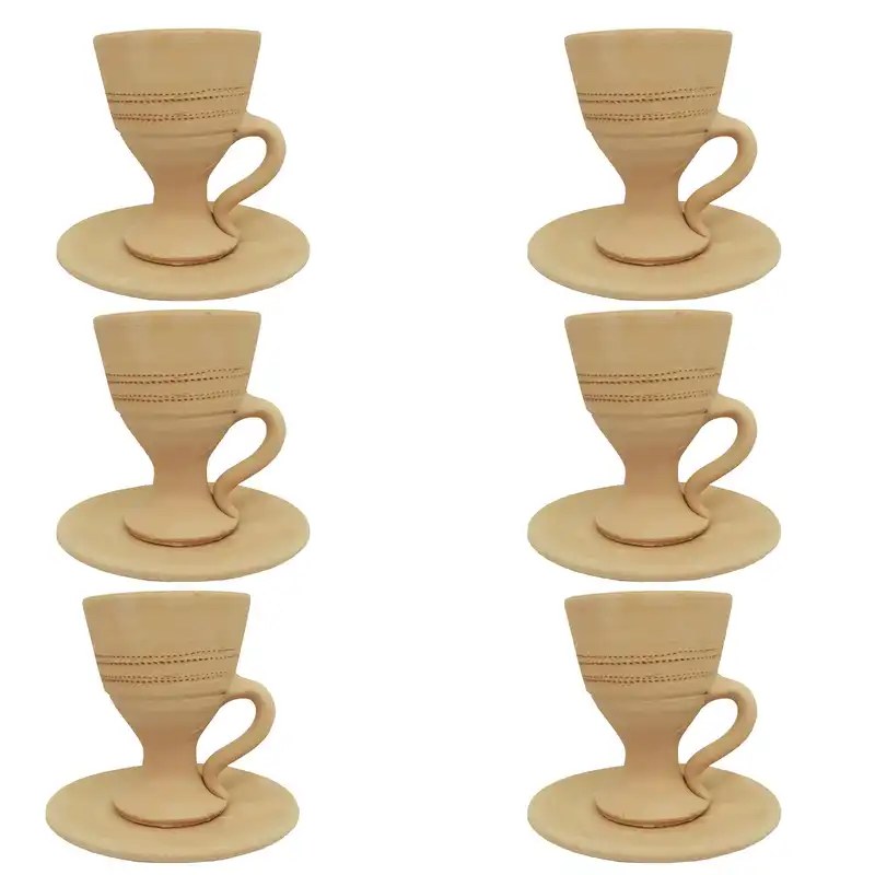 فنجان و نعلبکی سفالی مدل پایه دار مجموعه 12 عددی