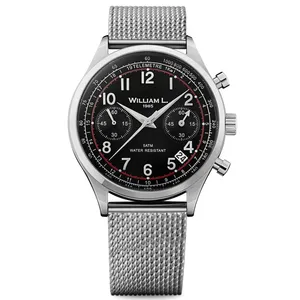 ساعت مچی عقربه ای ویلیام اِل 1985 مدل Vintage Style Chronograph Black Silver Steel