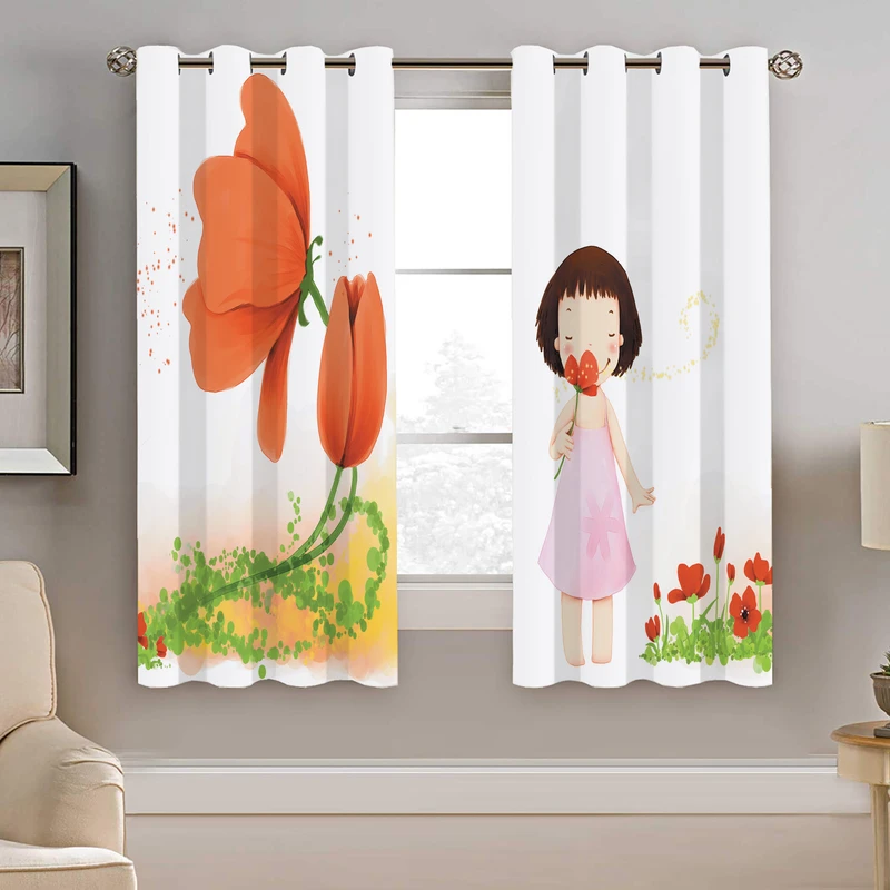 پرده نیروانا طرح دختر کودک و گل مدل هازان کد 8560 سایز 140×200 سانتی متر