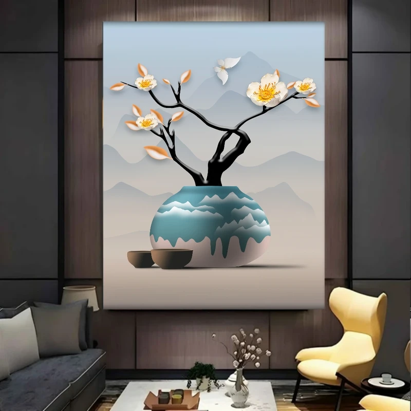 پوستر پارچه ای طرح مخمل  گلدان مدل شکوفه کد BK58137