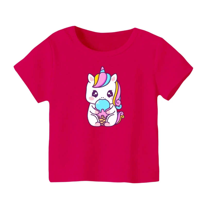 تی شرت آستین کوتاه بچگانه مدل یونیکورن کد ۲۸ رنگ سرخابی