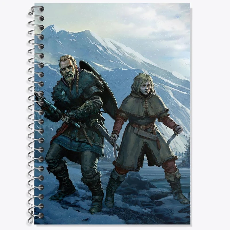 دفتر زبان 50 برگ خندالو مدل سه خط طرح اسکلاد و تورفین انیمه حماسه وینلند Vinland Saga کد 27485