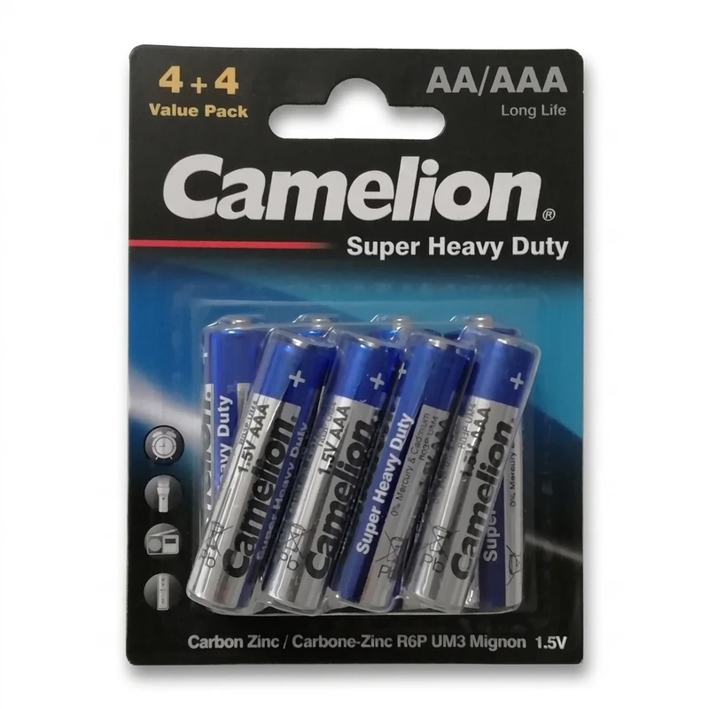 باتری قلمی و نیم قلمی کملیون مدل Super Heavy Duty بسته 8عددی
