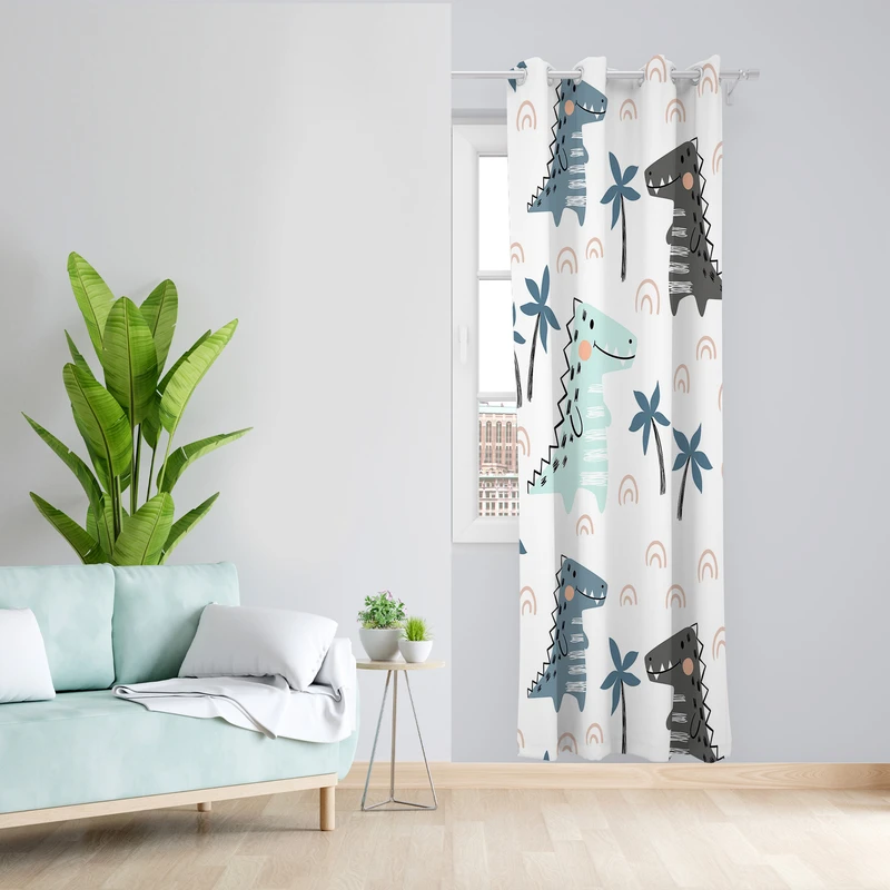 پرده طرح کودک دایناسور مدل مخمل پانچی کد 4237 z سایز 140x200 سانتی متر