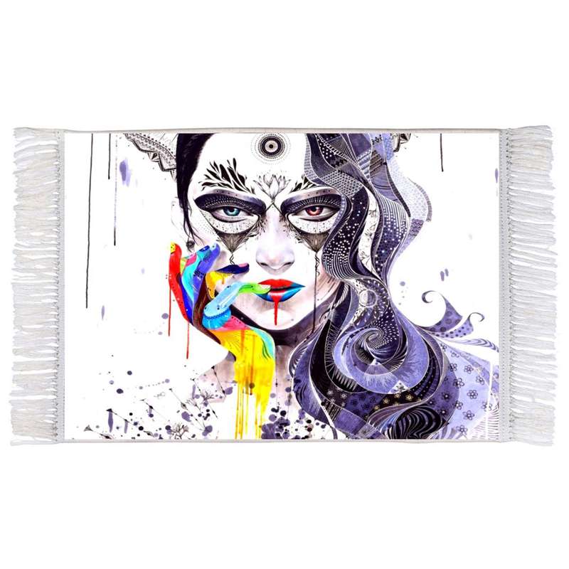 فرش ماشینی دیوارکوب اطلس آبی طرح انتزاعی دختر مدل T1269