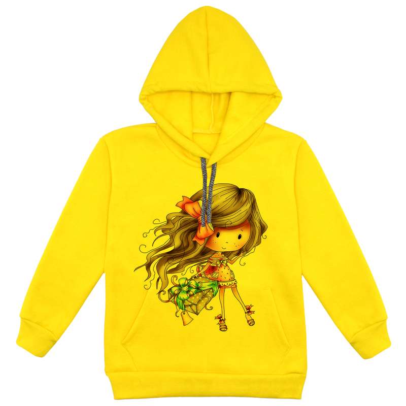 هودی دخترانه مدل دخترک کد F84 رنگ زرد