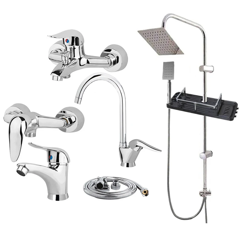 ست شیرآلات شیرآلات بهداشتی و ساختمانی توفیق مدل اوج پلاس سبددار مجموعه 6 عددی