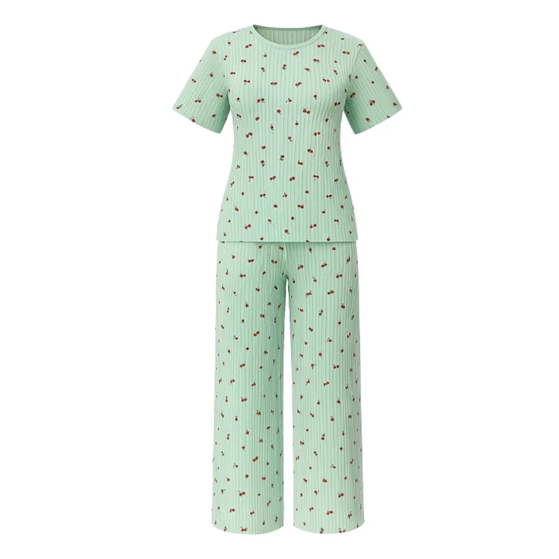 ست تی‌شرت آستین کوتاه و شلوار راحتی زنانه مدل 040703 طرح گیلاس